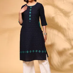 Anouk Women Floral Printed Thread Work Dobby Kurta image 5