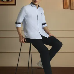 Peter England Blue Cotton Slim Fit Shirts image 2