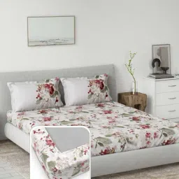 DDecor Red Cotton 145TC Floral Print Bedsheet with 2 Pillow Cover-picture-20