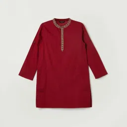 Melange by Lifestyle Kids Maroon Cotton Embroidered Full Sleeves Kurta image 2