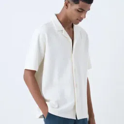 ETA by Westside Off-White Textured Relaxed-Fit Cotton-Blend Shirt-image-69