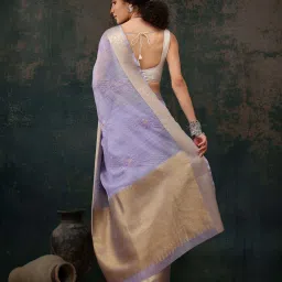 Silk Land Purple Embroidered Saree With Unstitched Blouse image 2