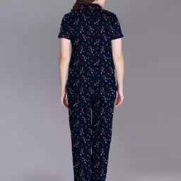 Lyra Navy Cotton Printed Shirt Pyjama Set image 2