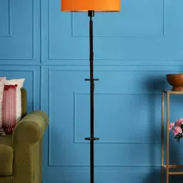 Sanded Edge Orange Miller Floor Lamp in Solid Natural Wood Color with Oval Shade for Home image 2