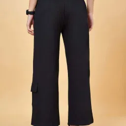 Ajile by Pantaloons Jet Black Cotton Striped Track Pants image 2