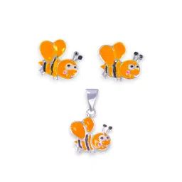 Taraash 925 Sterling Silver Honey Bee Enamel Pendant & Stud Earring Set for Kids, Girls image 2