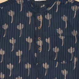 Indus Route by Pantaloons Kids Dark Navy Cotton Printed Full Sleeves Kurta image 2