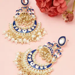 Zaveri Pearls Blue & Pink Meenakari Ethnic Kundan Dangler Earrings-ZPFK14593 image 2