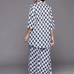 Libas White Cotton Printed Tunic Pyjamas Set image 2