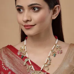 Dugran By Dugristyle Multi Opera Necklace with Kundan & American Diamond Pearls for Women image 2