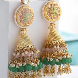 Dugran By Dugristyle Pink & Green Jhumki Earrings for Women image 2
