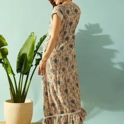 The Kaftan Company Beige Cotton Printed Night Dress image 2