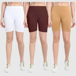 Gracit White & Brown Cotton Sports Shorts - Pack Of 3-picture-46