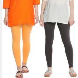 Dollar Missy Light Orange & Charcoal Grey Cotton Leggings (Pack of 2)-picture-29