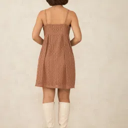 VIRGIO Brown Cotton Self Sleeveless Dress image 2