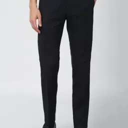Van Heusen Navy Slim Fit Flat Front Trousers-image-81