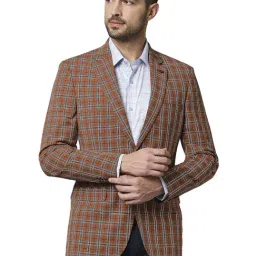 Raymond Orange Regular Fit Checks Blazer-picture-11