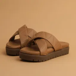 Eridani Women's Jiana Beige Cross Strap Sandals image 2