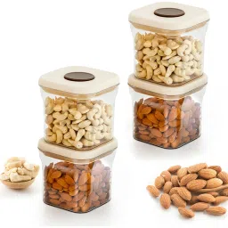 HAZEL Cream Plastic Jar with One Touch Pop Up Lid & Leakproof - Set of 4 (600 ml) image 2