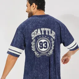 Styli Navy Melange Relaxed Fit Printed Oversized Crew T-Shirt image 2