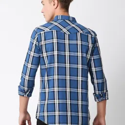 SOLEMIO Blue Slim Fit Check Cotton Shirt image 2
