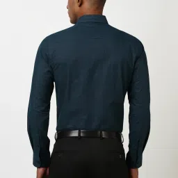 Peter England Navy Cotton Slim Fit Checks Shirt image 2