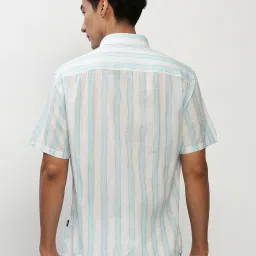 showoffff SHOWOFF White & Green Slim Fit Striped Shirt image 2