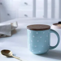 ellementry Blue Ceramic Coffee Mug with Lid (250 ml) - Set of 1 image 2