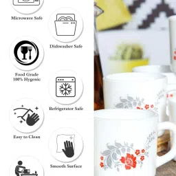 Cello White & Red Glass Coffee Mug (0.1 L) - Set of 12 image 2