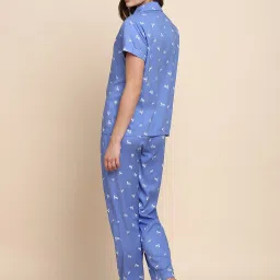 Van Heusen Allover Print And Short Sleeves Allover Print Lounge Shirt and Pyjama Set - White Horse image 2