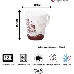 Clay Craft White & Brown Ceramic 8 cm Milk Mug (0.35 L) - Set of 2 image 2