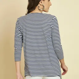 Trend Arrest White & Black Cotton Striped Shrug image 2