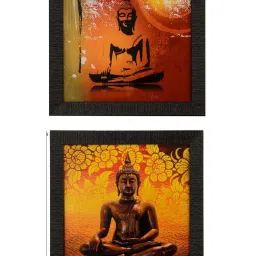eCraftIndia Set of 2 Meditating Buddha Satin Matt Texture UV Art Painting image 2