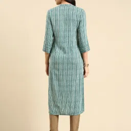 showoffff SHOWOFF Teal & White Cotton Embroidered Kurta image 2