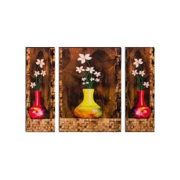 eCraftIndia 6MM MDF Set of 3 Botanical Floral Satin Matt Texture UV Art Painting image 2