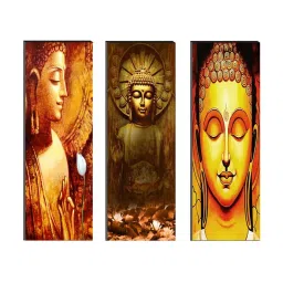 eCraftIndia 6MM MDF Set of 3 Lord Buddha Satin Matt Texture UV Art Painting image 2
