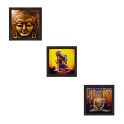 eCraftIndia Set of 3 Meditating Buddha Matt Textured UV Art Painting image 2