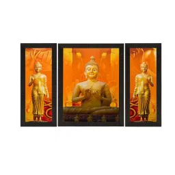 eCraftIndia Set of 3 Meditating Buddha Matt Textured UV Art Painting image 2