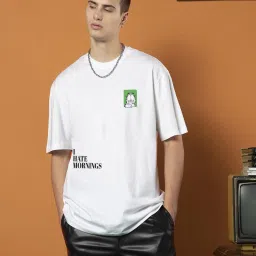 Bewakoof Men's White Garfield Hates Mornings Graphic Printed Oversized T-Shirt image 2