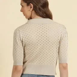 showoffff SHOWOFF Beige Self Design Crop Top image 2