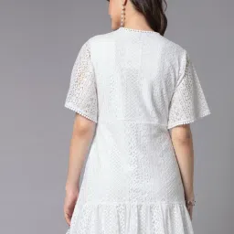 Style Quotient White Cotton Self Design A Line Dress image 2