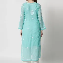 PARAMOUNT CHIKAN Sea Green Embroidered Straight Kurta image 2
