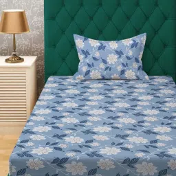Klotthe Blue 400 TC Cotton Single Bedsheet with Pillow Cover image 2