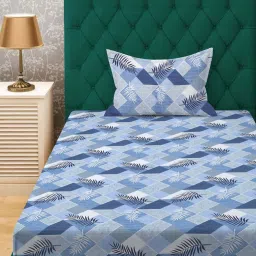 Klotthe Blue 400 TC Cotton Single Bedsheet with Pillow Cover image 2