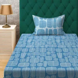 Klotthe Turquoise 300 TC Polycotton Single Book Fold Bedsheet with Pillow Cover image 2