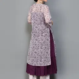 Melange by Lifestyle Purple Printed Straight Double Layer Kurta image 2
