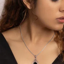 AVNI by GIVA 92.5 Sterling Silver Black Drop Pendant with Box Chain for Women image 2