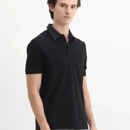 Rare Rabbit Black Cotton Regular Fit Solid Polo T-Shirt image 2