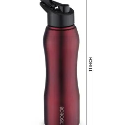 borosil ?Borosil Water Bottle with Single Wall & Leakproof Set of 4 (Maroon, ?1000 ml) image 2