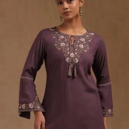 Soch Purple Rayon Embroidered Long Sleeves Tunic-picture-34
